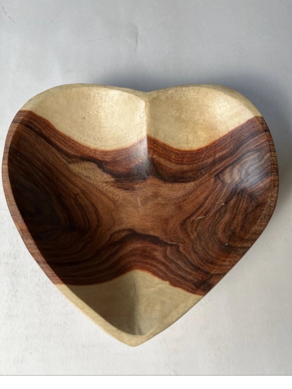 Hand Carved Wood Heart Bowl Rustic Boho Trinket Catchall Dish